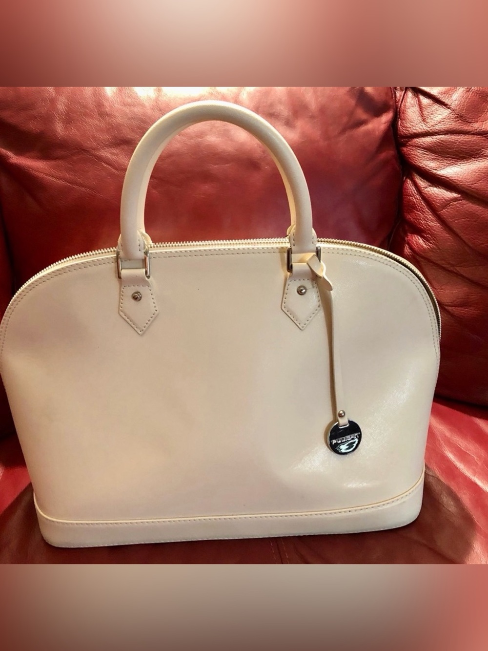🌞PULICATI ITALIAN DESIGNER VACHETTA CREAM LEATHER DOME SATCHEL X-BODY BAG - Picture 1 of 3
